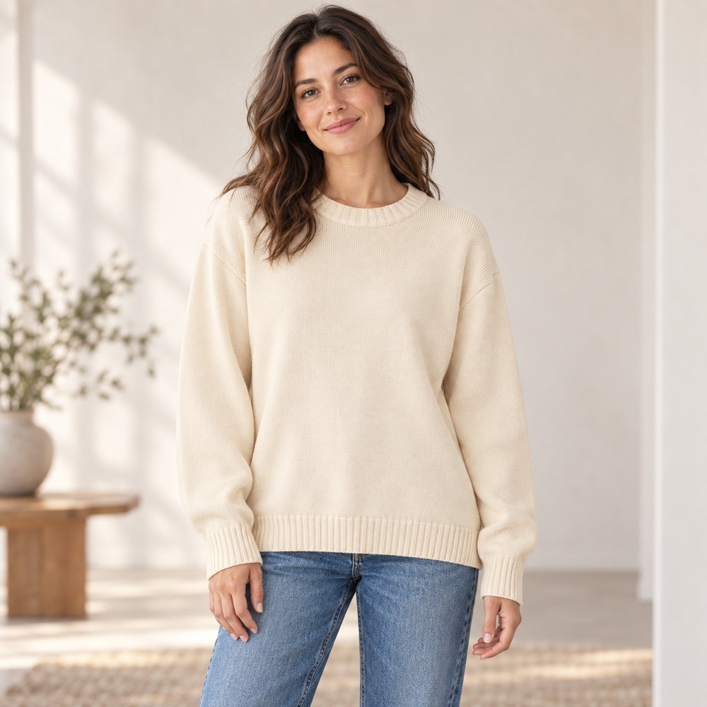 Brandy Melville Cream Ivory Ribbed Crewneck Knit Pullover Sweater